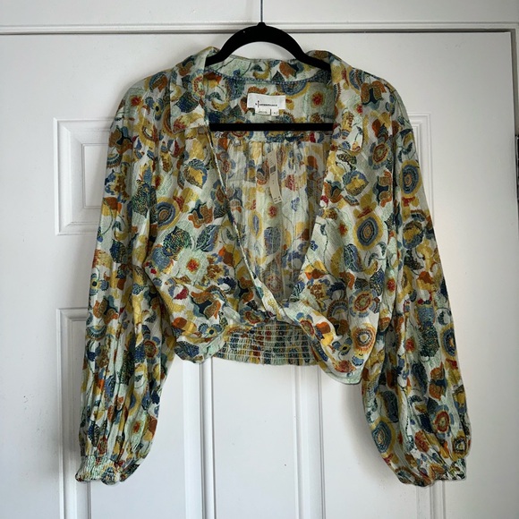 NWT BY ANTHROPOLOGIE SIZE S Twist Crop BLOUSE BALLOON SLEEVE BOHO floral - Picture 2 of 6